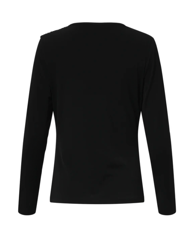 Zwarte Getailleerde Top Met Lange MouwEn en Asymmetrische Halslijn | Black