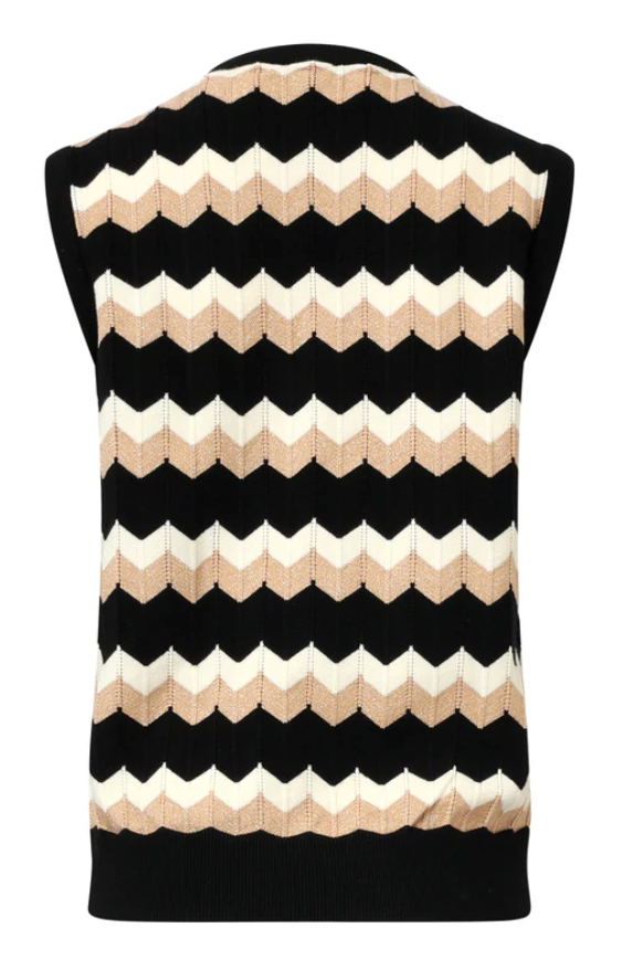 Zigzag Top In Zwarten Zand – Mouwloze Gebreide Spencer | Black - Sand