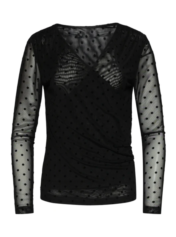 Flock Mesh Top Met Velvet Dots | Black