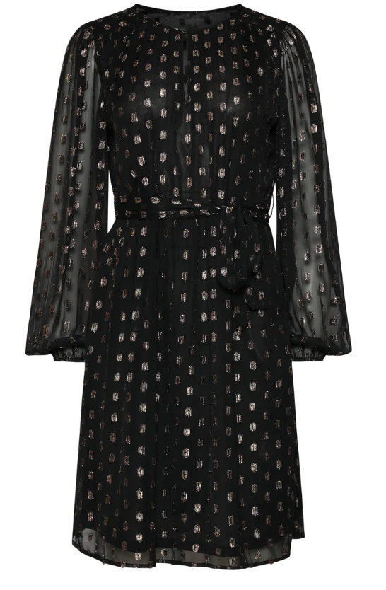 Chiffon Jurk Met Lurex Stippen In Black-Gold | Black - Gold