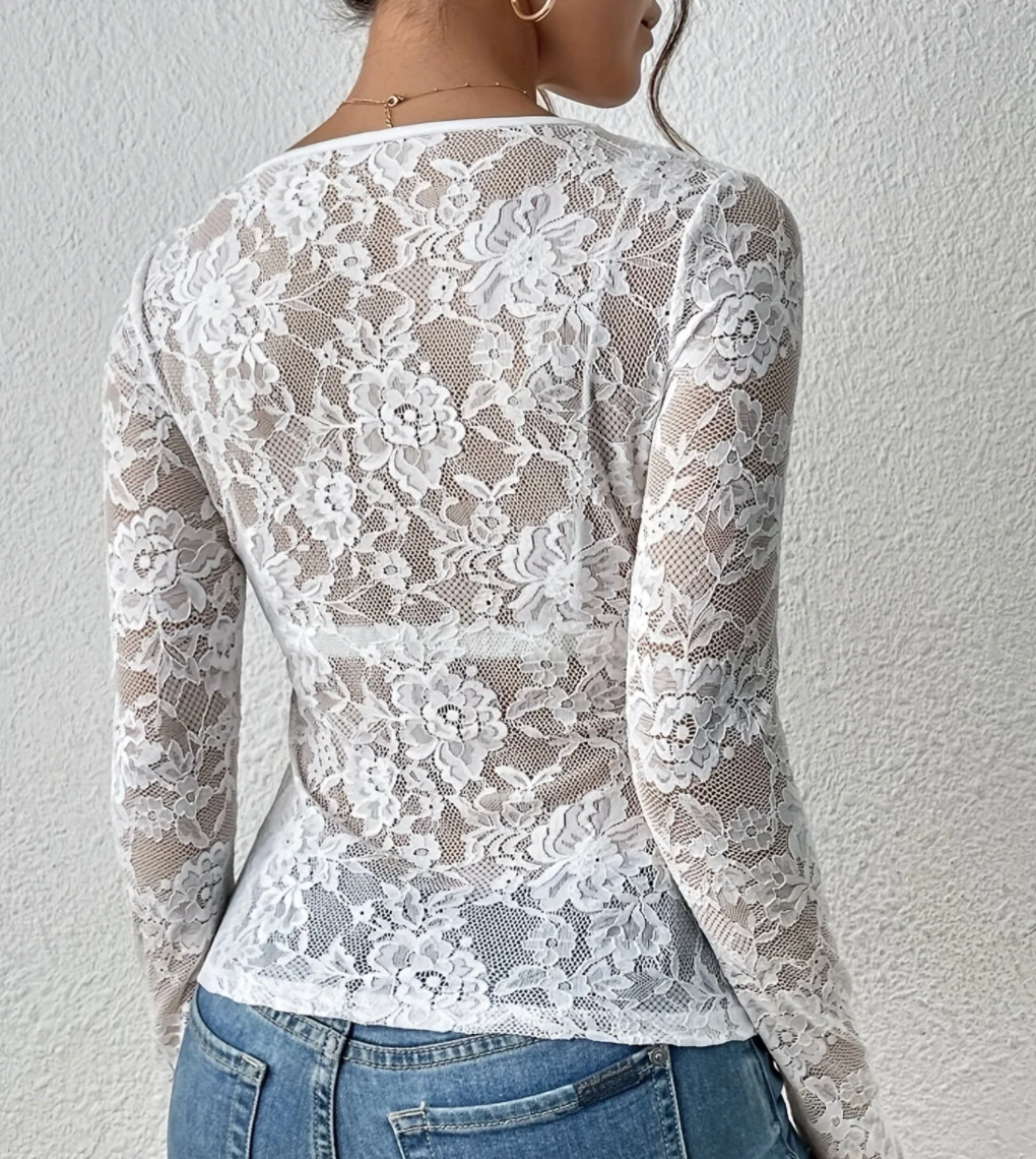 Women’s Lace Blouse with Long Sleeves | Elegant Lace Top