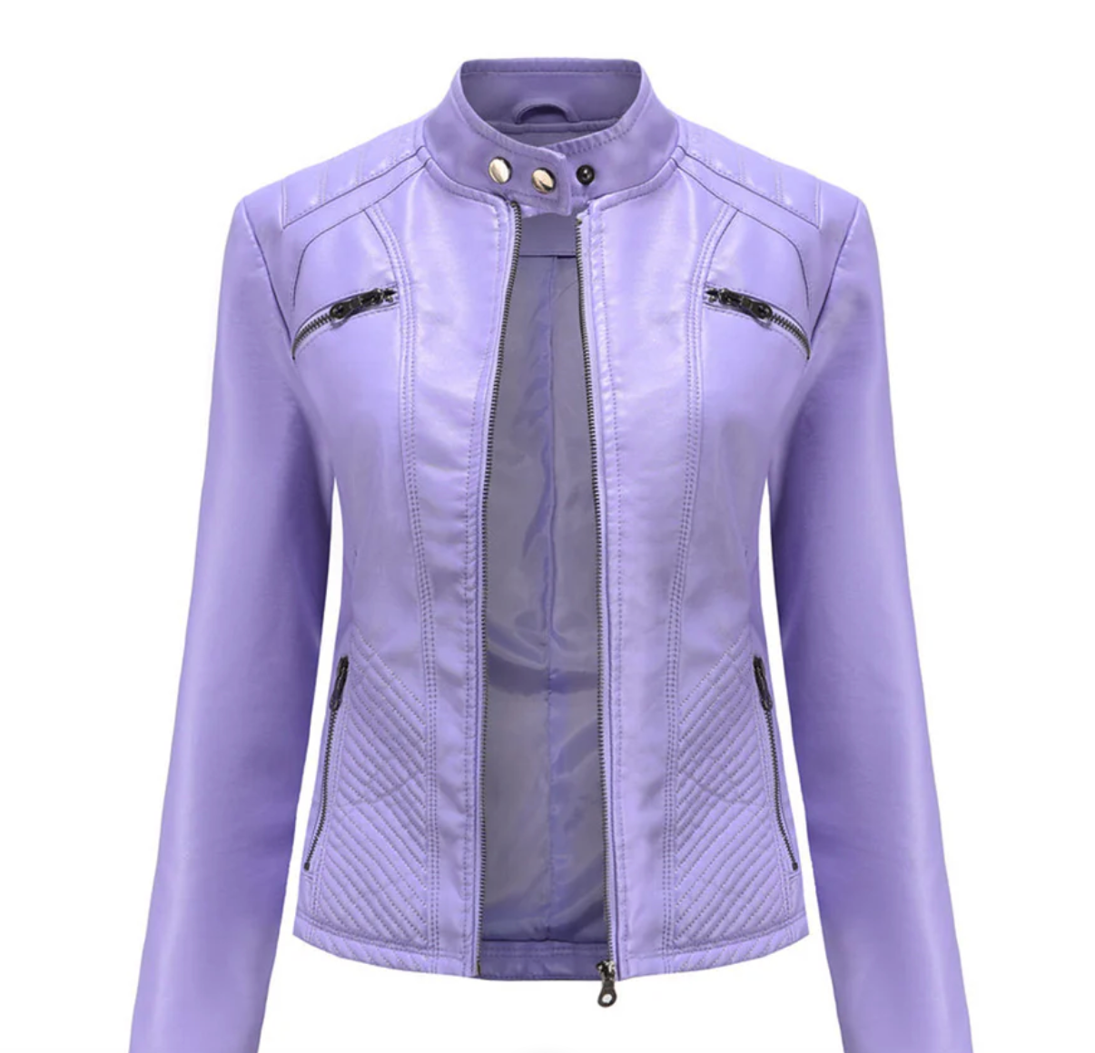 Women’s Biker Style Leather Jacket | Ribbed Details