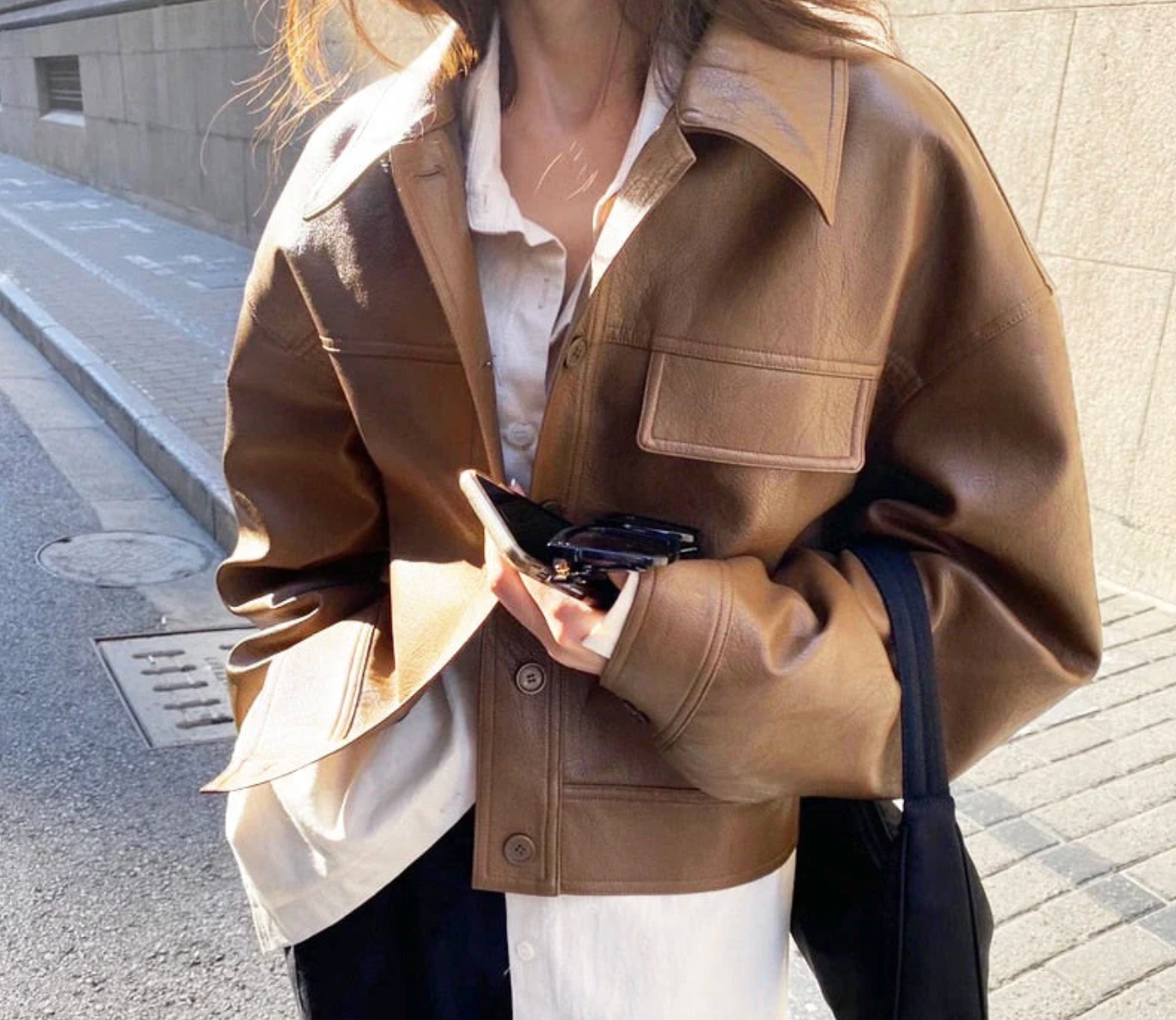Short Leather Women’s Jacket | Warm Camel Brown