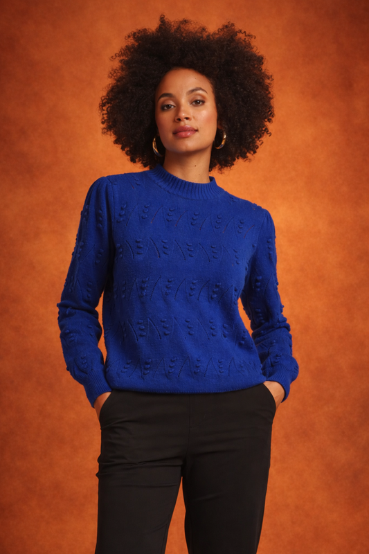 Made In Italy Gebreide Trui Met Bolletjesstructuur | Cobalt