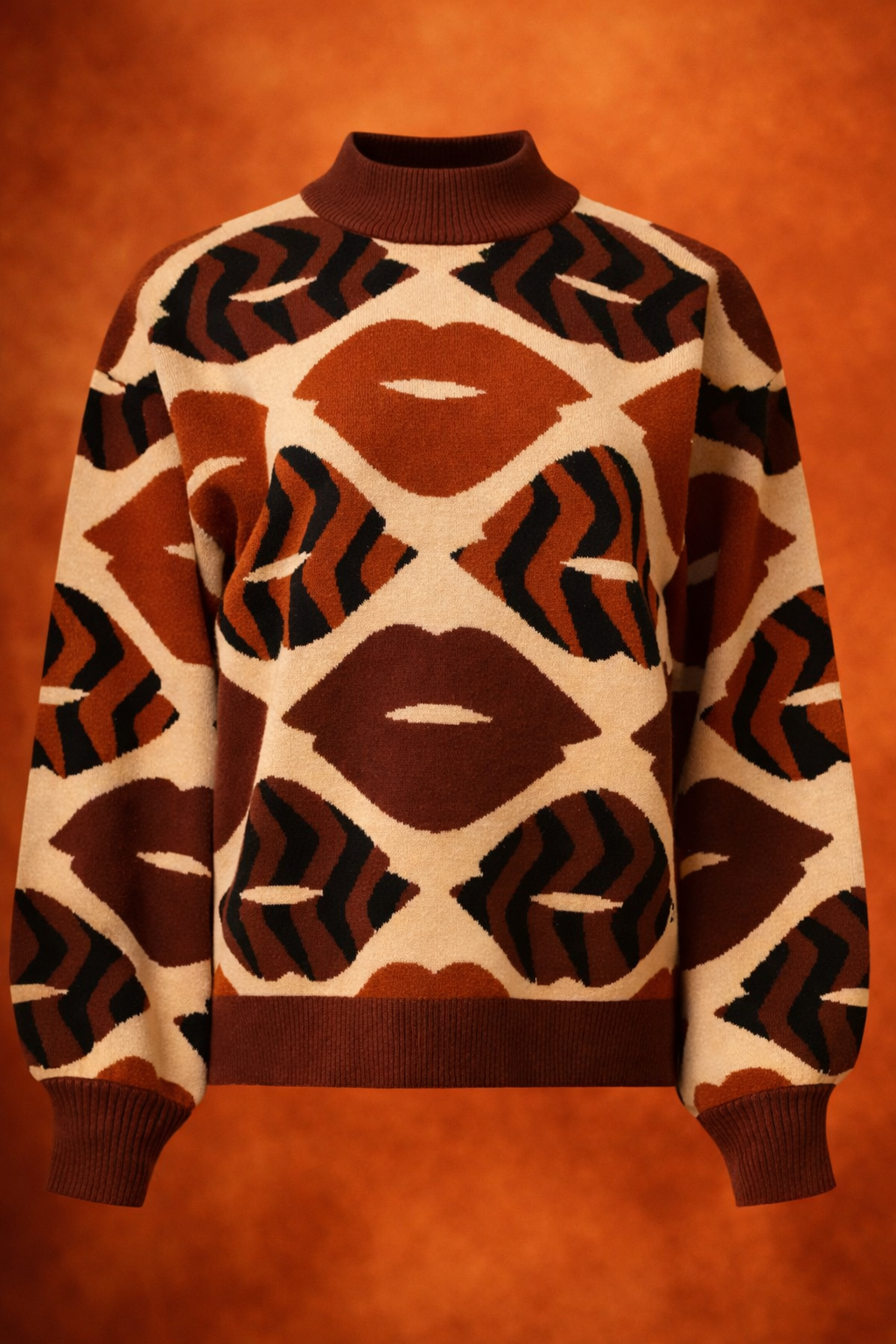 Gebreide Trui Met LippEnprInt in Bruin en Cognac | Brown