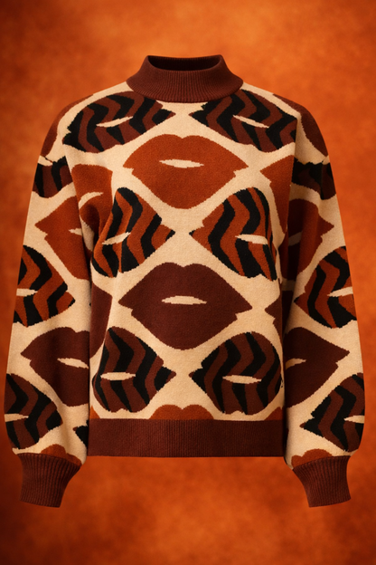 Gebreide Trui Met LippEnprInt in Bruin en Cognac | Brown