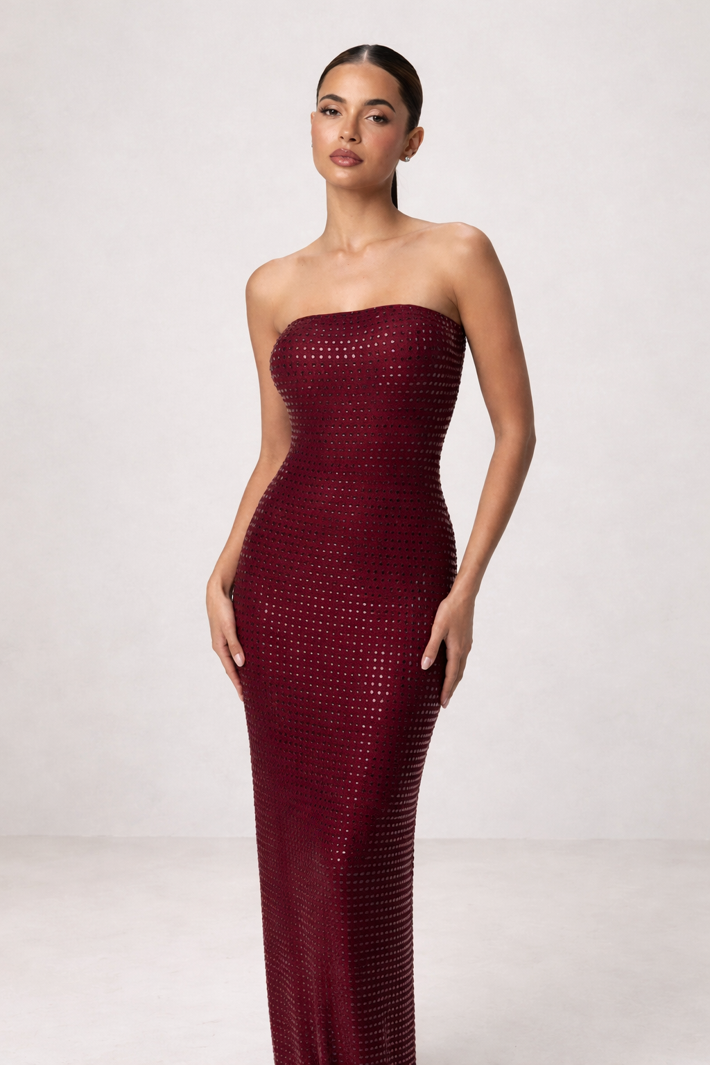Redwine Beaded Strapless Long Maxi Dress