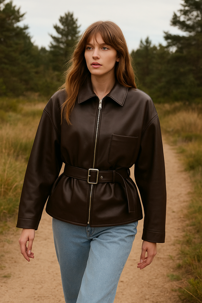 Celeste Leather Belted Jacket