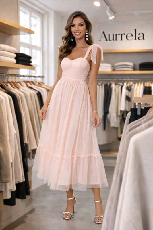 Aurrela | Vintage Ruffle Hem Tie Shoulder Formal Dress