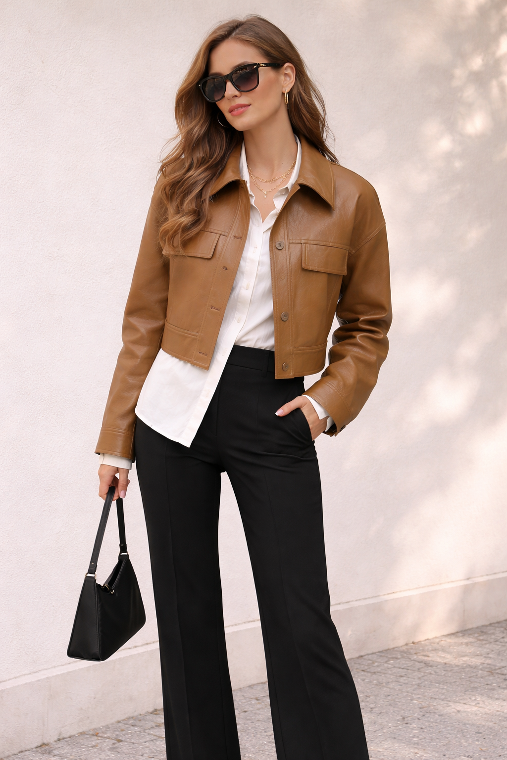 Short Leather Women’s Jacket | Warm Camel Brown