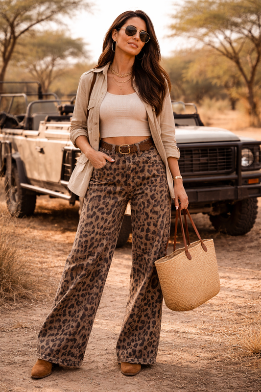 Women’s Leopard Print Wide-Leg Jeans