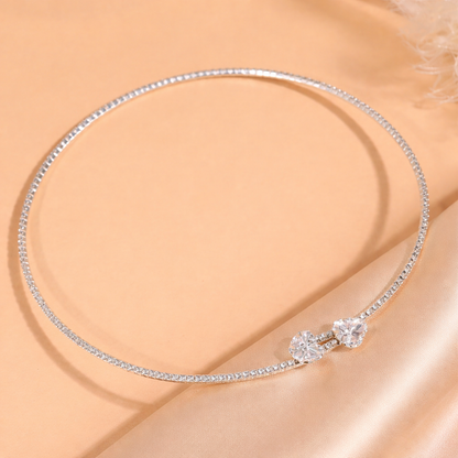 Fashionable Rhinestone Heart Choker Necklace | Silver-Tone