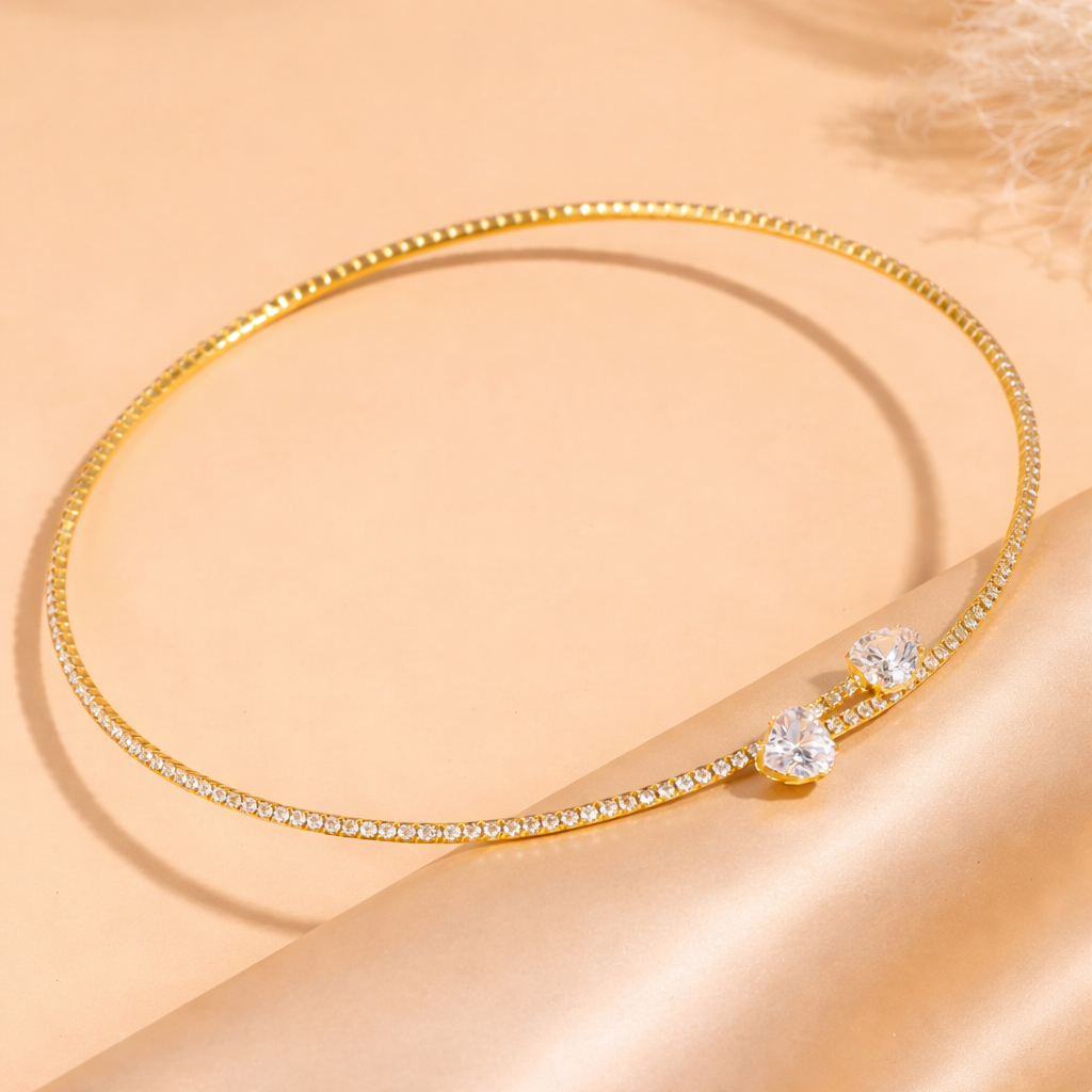 Fashionable Rhinestone Heart Choker Necklace | Silver-Tone