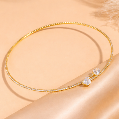 Fashionable Rhinestone Heart Choker Necklace | Silver-Tone