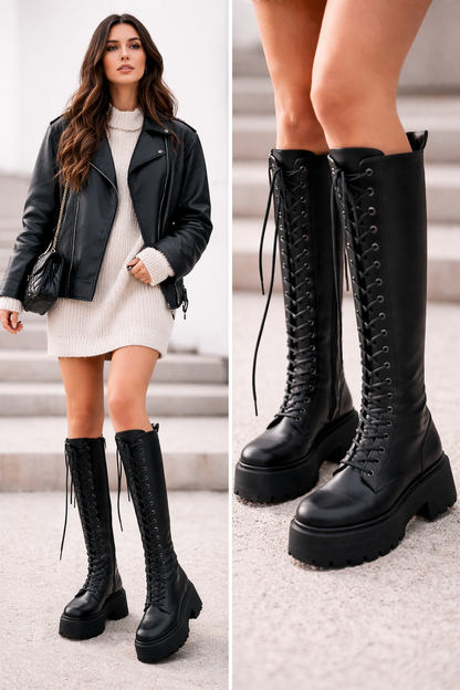 Women’s Platform Boots | Black Plateau Stiefel Damen