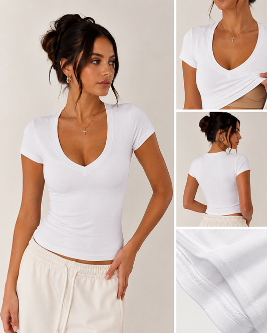 AURRELA | T-Shirt with Built-In Bra | Non See-Through | White