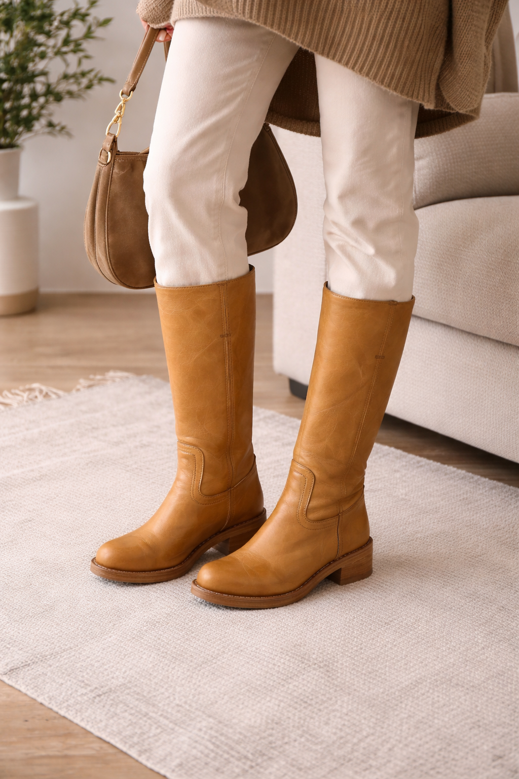 Women’s Leather Winter Boots | Camel