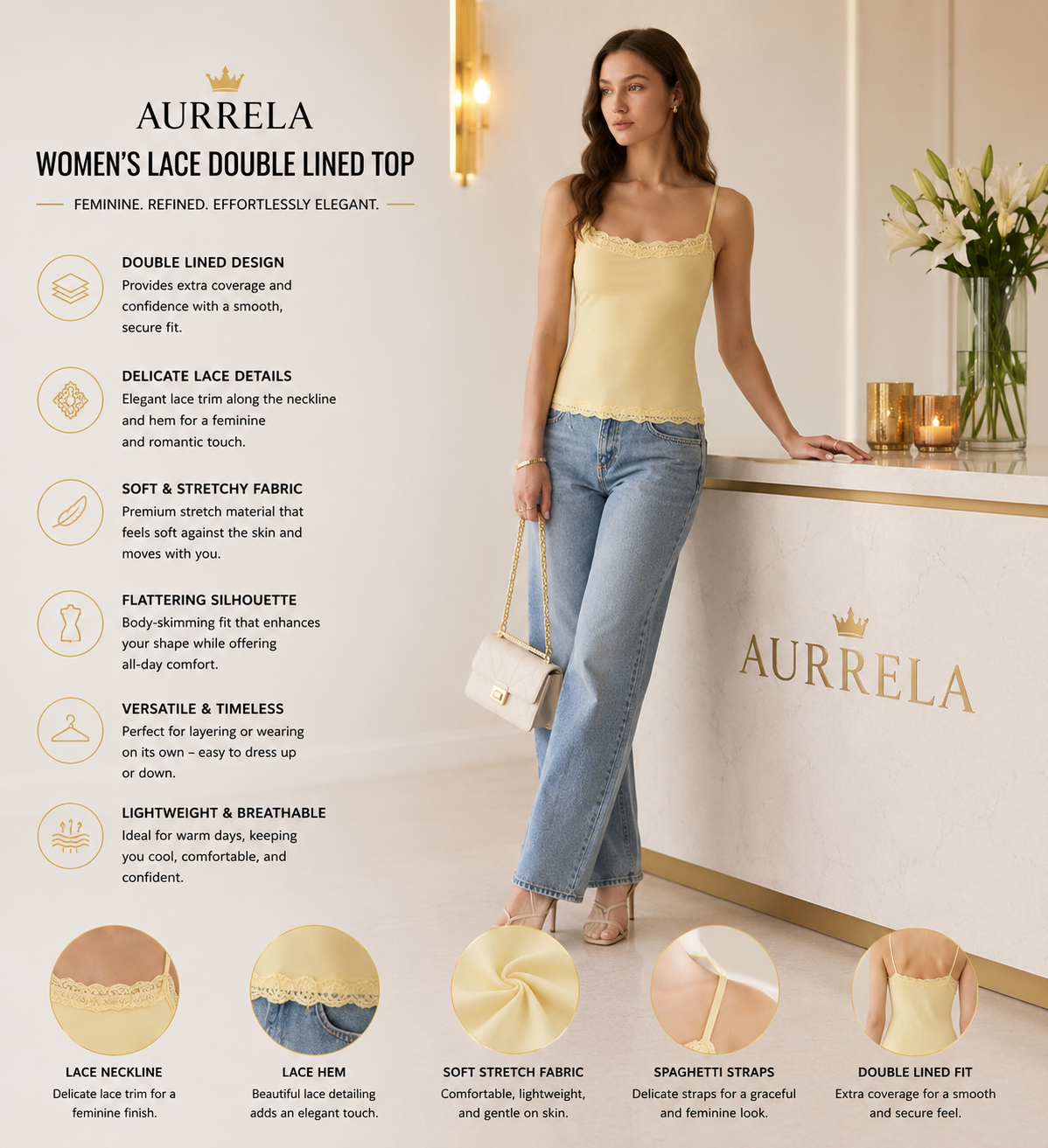 AURRELA | Women's Lace Double Lined Top