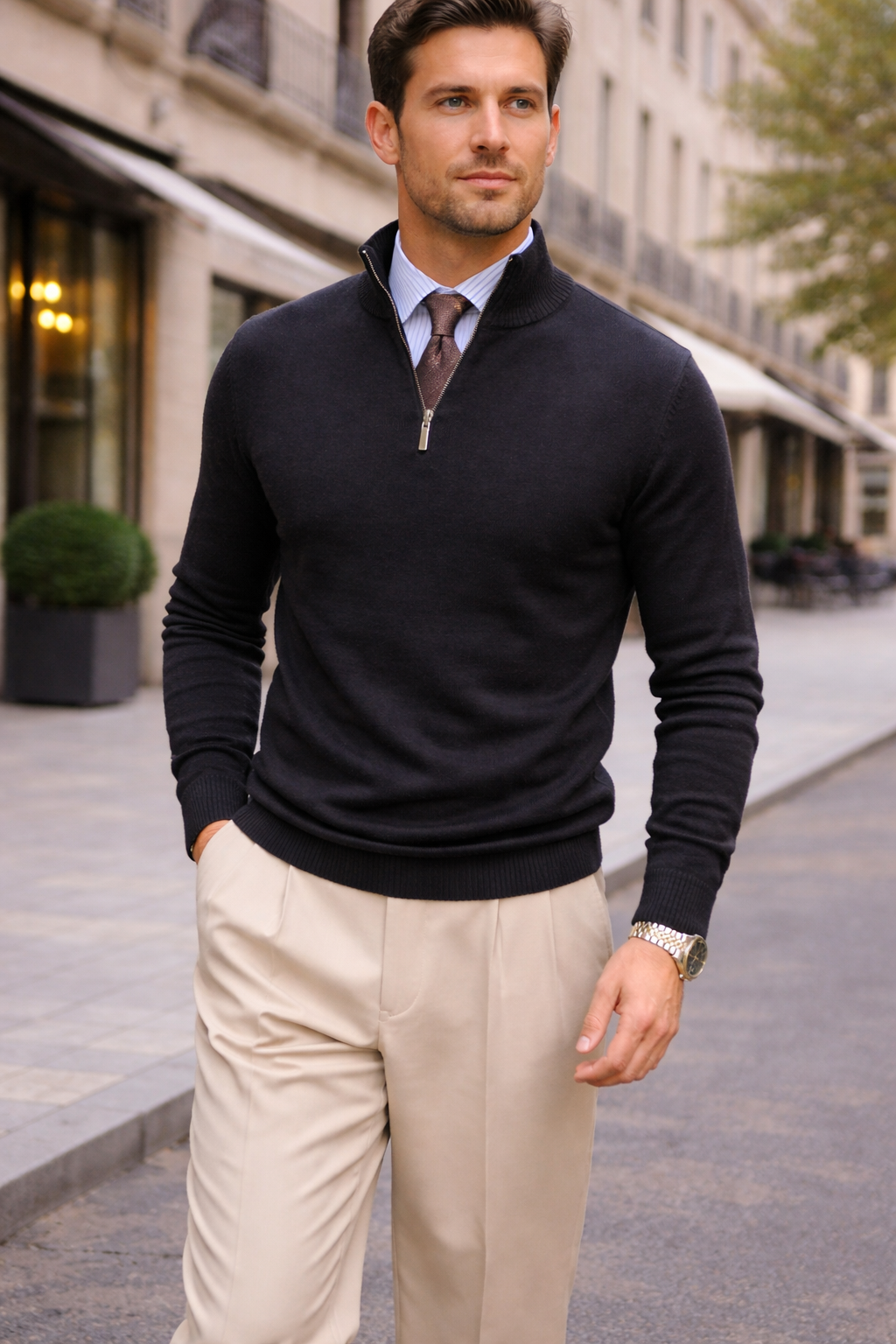 Men’s Half-Zip Sweater – High Collar | Classic Business Style