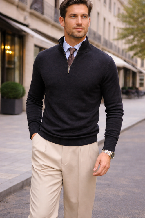 Men’s Half-Zip Sweater – High Collar | Classic Business Style