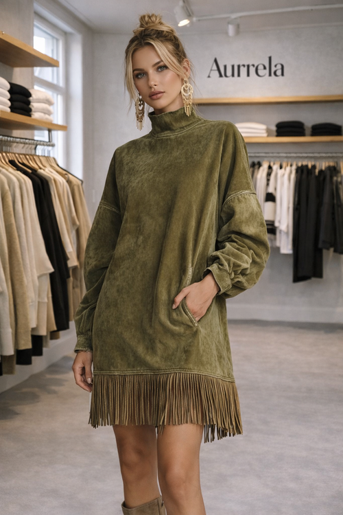 Aurrela | Suede Dress with Fringes
