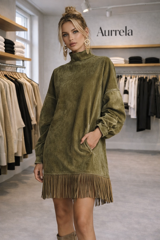 Aurrela | Suede Dress with Fringes