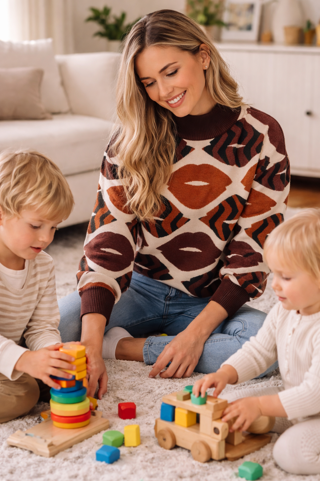 Gebreide Trui Met LippEnprInt in Bruin en Cognac | Brown