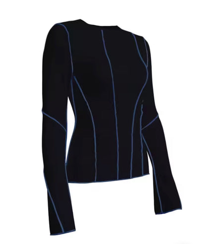 Lori Long Sleeve Rib Top – Asphalt Contrast