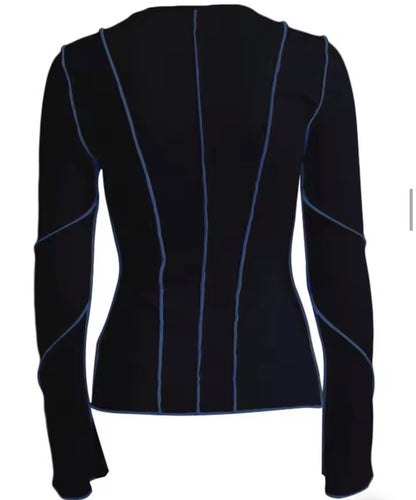 Lori Long Sleeve Rib Top – Asphalt Contrast