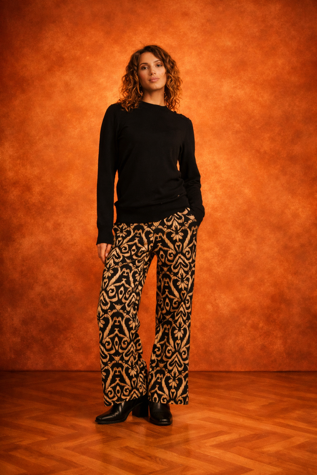 Travel Pants with Aztec Print | Black – Sand