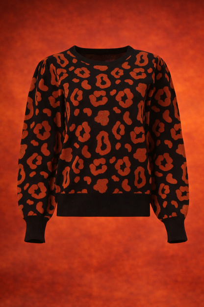 Knitted Animal Print Top | Black – Cognac