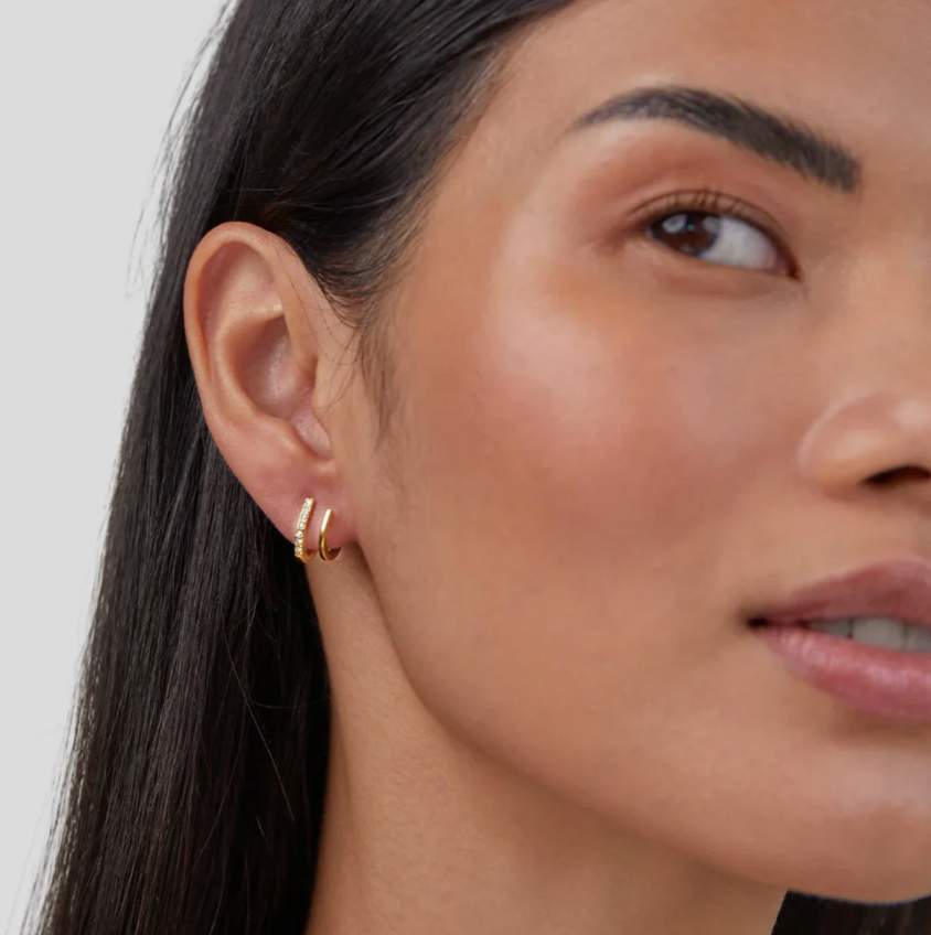 Gold/Silver Crystal Dual-Band Earrings