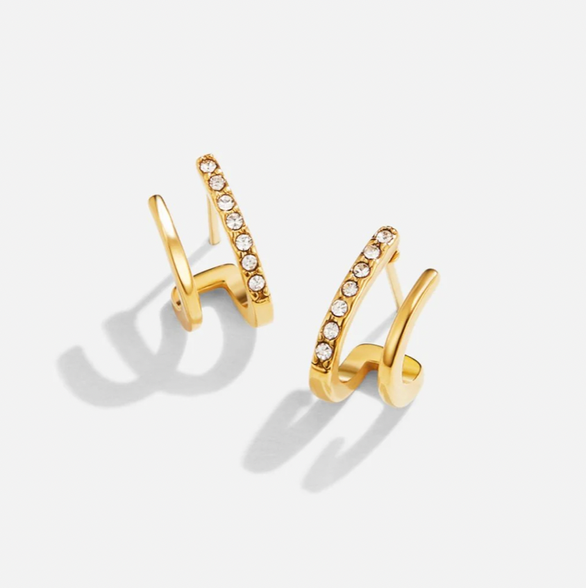 Gold/Silver Crystal Dual-Band Earrings