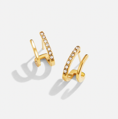 Gold/Silver Crystal Dual-Band Earrings