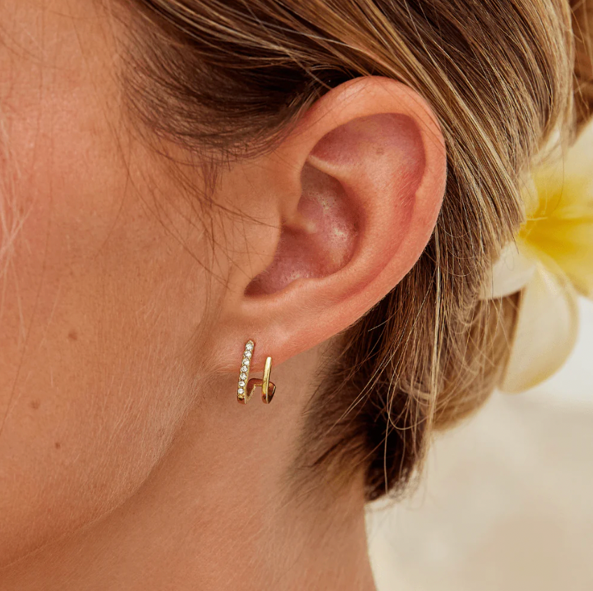 Gold/Silver Crystal Dual-Band Earrings