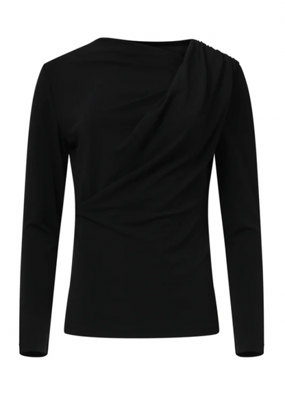Zwarte Getailleerde Top Met Lange MouwEn en Asymmetrische Halslijn | Black