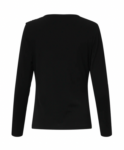 Zwarte Getailleerde Top Met Lange MouwEn en Asymmetrische Halslijn | Black