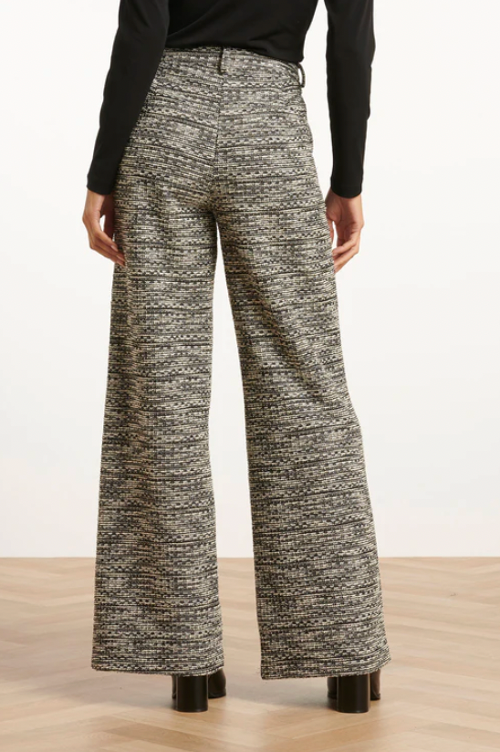 LosvallEnde Zwart Wit Broek Met Wijde Pijpen en Tweedlook Stof | Black White