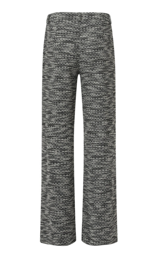 LosvallEnde Zwart Wit Broek Met Wijde Pijpen en Tweedlook Stof | Black White