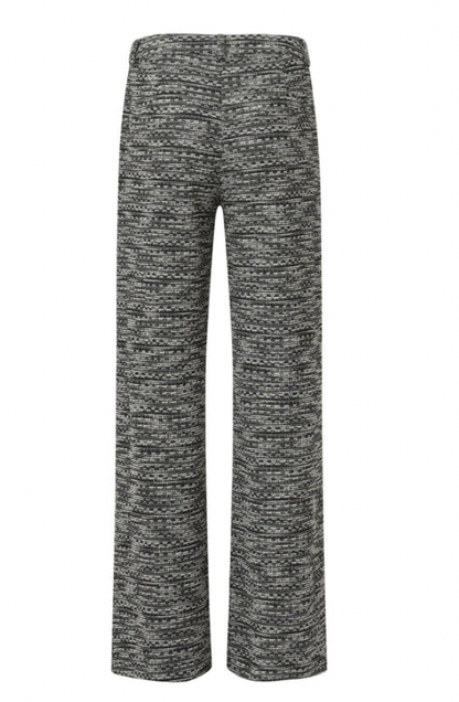 LosvallEnde Zwart Wit Broek Met Wijde Pijpen en Tweedlook Stof | Black White