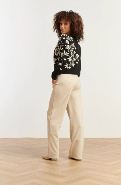 Zwart En Offwhite Bloemenprint Met V-Hals Gebreide Top | Black - Off White