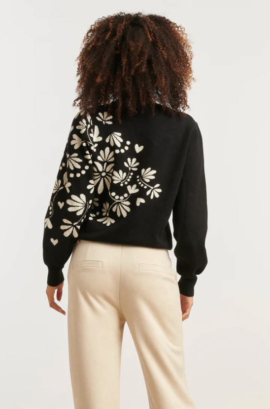 Zwart En Offwhite Bloemenprint Met V-Hals Gebreide Top | Black - Off White