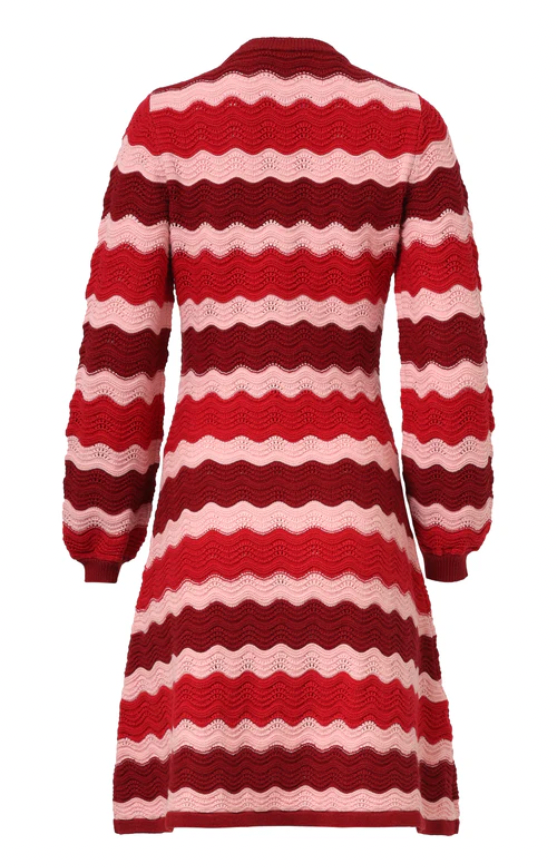 Damesgebreide Jurk Zand Met Golfpatroon Pof | Red - Pink