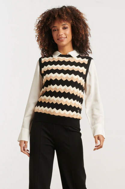 Zigzag Top In Zwarten Zand – Mouwloze Gebreide Spencer | Black - Sand