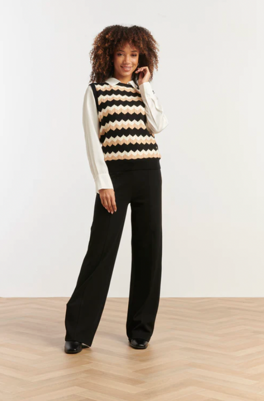 Zigzag Top In Zwarten Zand – Mouwloze Gebreide Spencer | Black - Sand