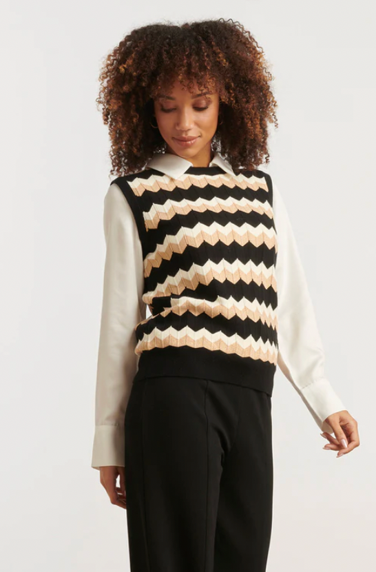 Zigzag Top In Zwarten Zand – Mouwloze Gebreide Spencer | Black - Sand