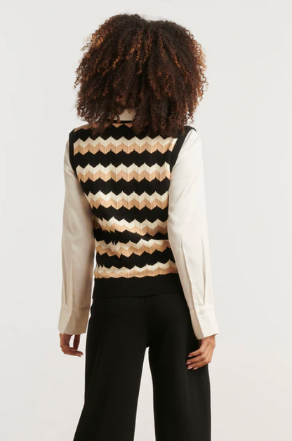 Zigzag Top In Zwarten Zand – Mouwloze Gebreide Spencer | Black - Sand