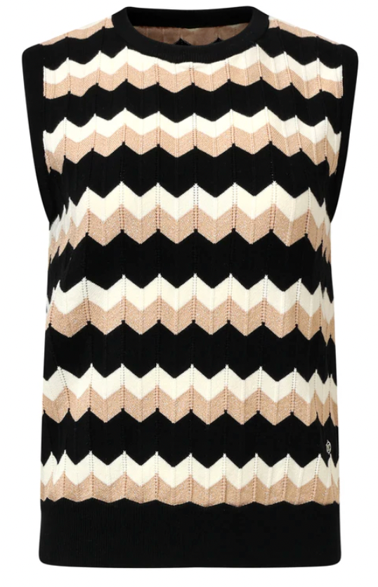 Zigzag Top In Zwarten Zand – Mouwloze Gebreide Spencer | Black - Sand