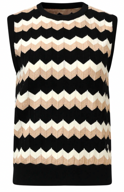 Zigzag Top In Zwarten Zand – Mouwloze Gebreide Spencer | Black - Sand