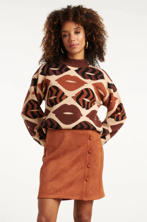 Gebreide Trui Met LippEnprInt in Bruin en Cognac | Brown